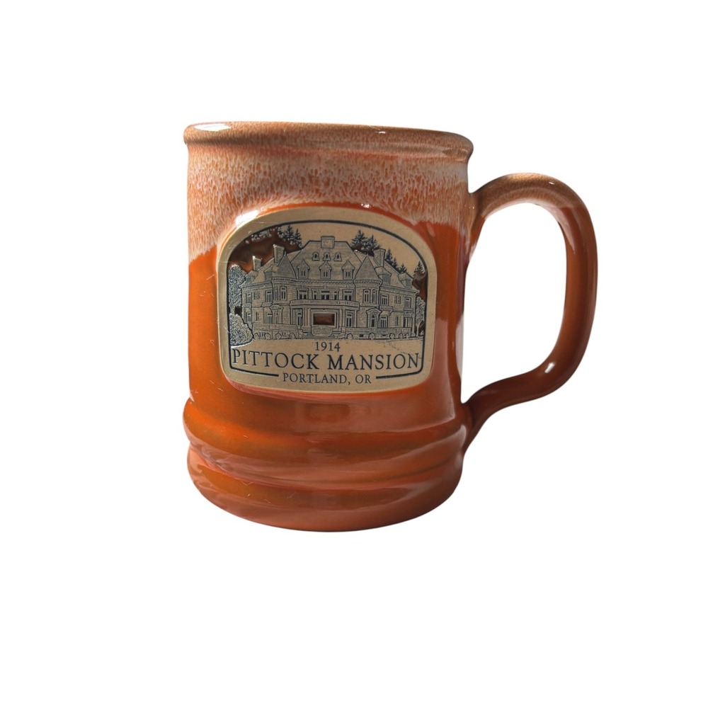 Deneen Pottery Pittock Mansion Portland Oregon Mug 2018 Orange Drip Handthrown